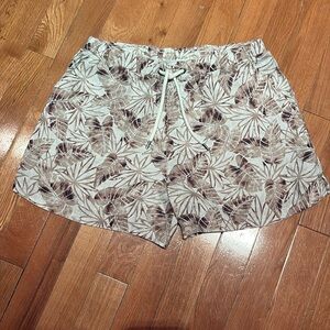 JAMES PERSE ISLAND PALM LEAD IVORY TAN BROWN DRAWSTRING SHORTS 100% linen 0 EUC